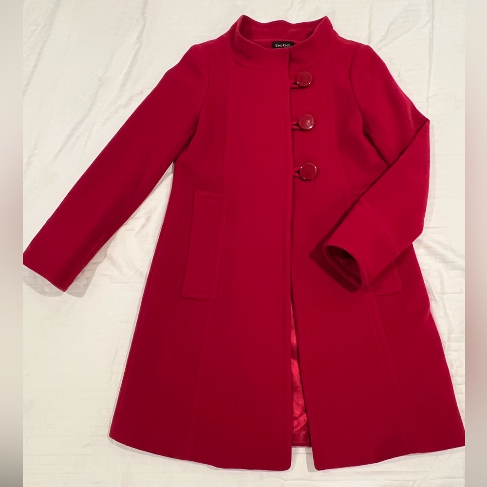 Deep Red BEBE Wool Winter Coat with Front Pockets XS